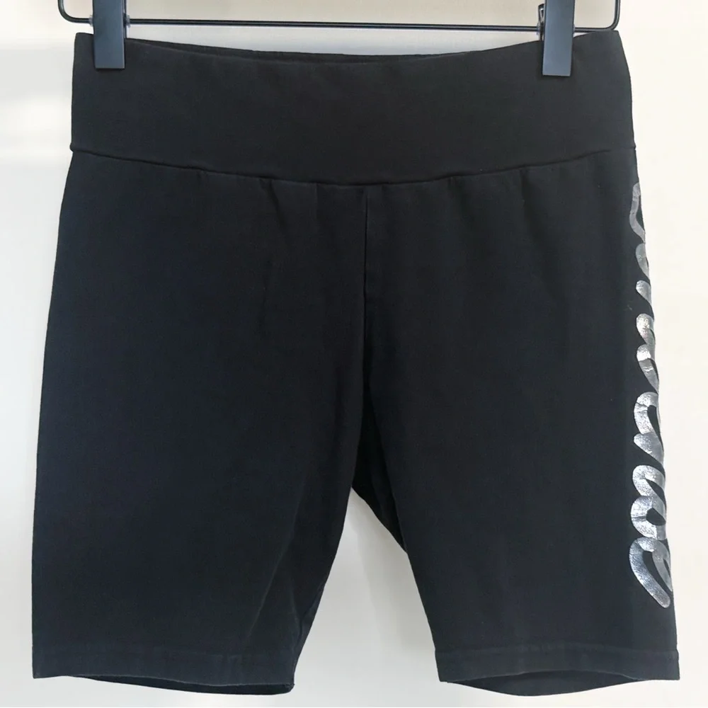 Converse Girls Biker Shorts 10/12 Black Silver Logo Stretch